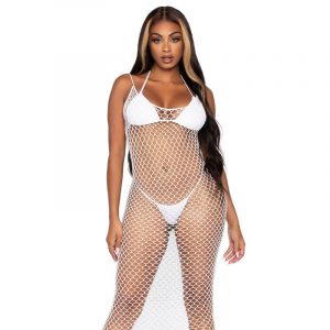 Leg Avenue - Woven Twist Net Maxi-kleid, Eine , Weiss