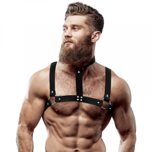 Fetish Submissive Attitude - Verstellbarer Brustgurt Aus Öko-leder Mit Halskette Für Mnner