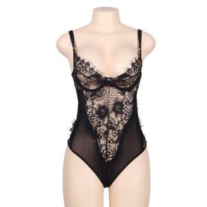 Subblime - Queen Plus Floral Lace Und Fringed Black Teddy