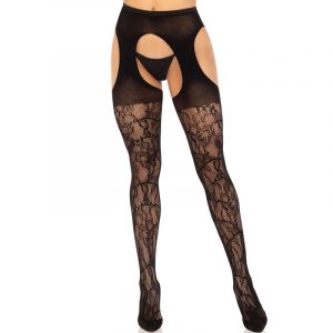 Leg Avenue - Strumpfstrümpfe Aus Spitze Schwarz