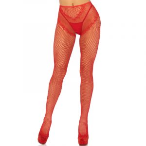 Leg Avenue - Netzstrümpfe Mit Schrittfreiem Stiefel Rot