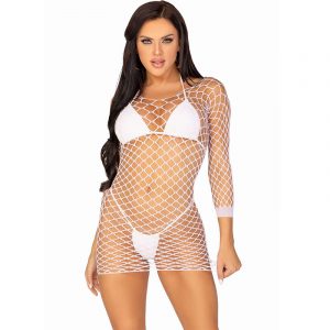 Leg Avenue - Langärmeliges Netzkleid Weiss Eine Grösse