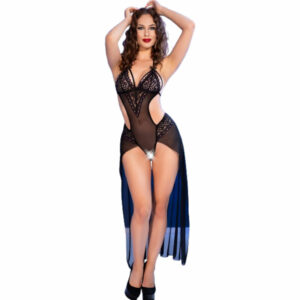 Chilirose - Cr 4684 Langer Body Mit Schrittfreien Unterteil Schwarz S