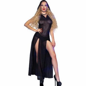 Chilirose - Cr 4685 Langes Kleid Mit Kapuze Schwarz S