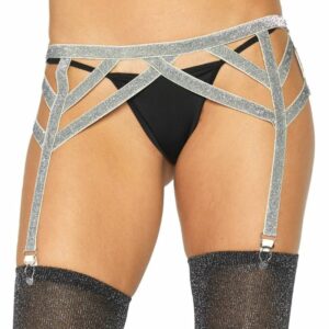 Leg Avenue - Vierteiliges Set: Bh, G-string, Strumpfgürtel Und Handgelenkmanschetten, Eine Größe - Schwarz