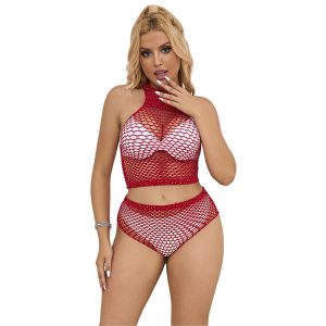 Subblime - 952402 Bodystocking Netzset Mit Rosa Diamanten Eine Grösse