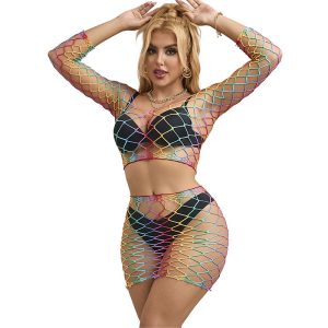 Subblime - 952440 2-teiliger Netz-bodystocking Langarm Regenbogen Eine Grösse