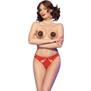Chilirose - Cr 4839 Weihnachtsset Brustwarenabdeckungen + Höschen Rot L/XL