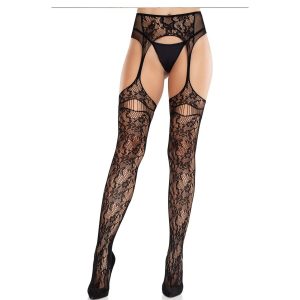 Leg Avenue - Spitzenstrümpfe Mit Strumpfbändern Schwarz