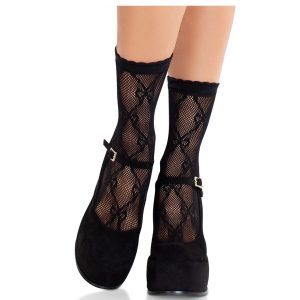 Leg Avenue – Schwarze Spitzensocken Mit Schleife