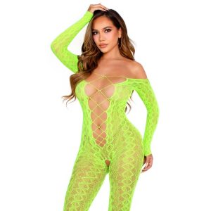 Leg Avenue - Bodystocking Mit Ohne Schritt Exotic Snake Lace Neongrün