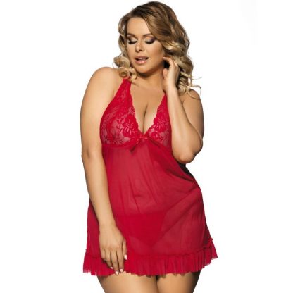 SUBBLIME QUEEN PLUS BABYDOLL ROJO CON BORDADOS FLORALES EN PECHOS