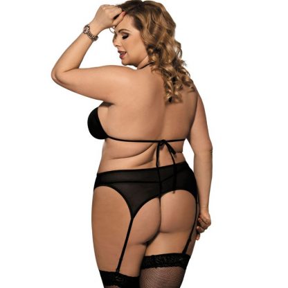 Subblime Queen Plus Corset Con Liguero Negro Y Rosa