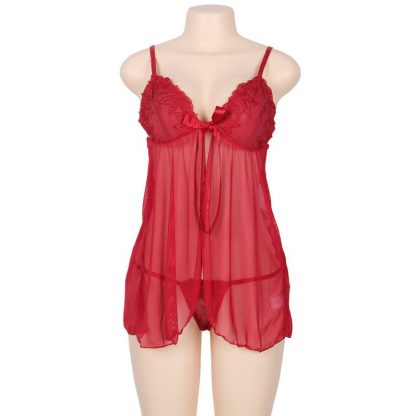 SUBBLIME QUEEN PLUS BABYDOLL WITH BOW AND FLORAL LACES ROJO