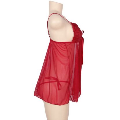 SUBBLIME QUEEN PLUS BABYDOLL WITH BOW AND FLORAL LACES ROJO