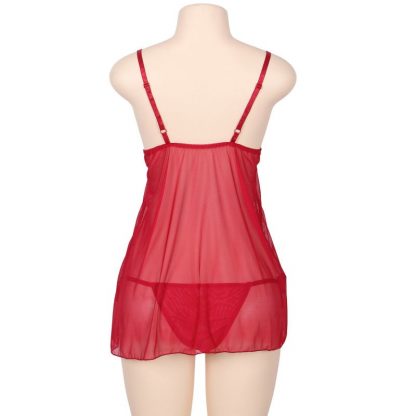 SUBBLIME QUEEN PLUS BABYDOLL WITH BOW AND FLORAL LACES ROJO